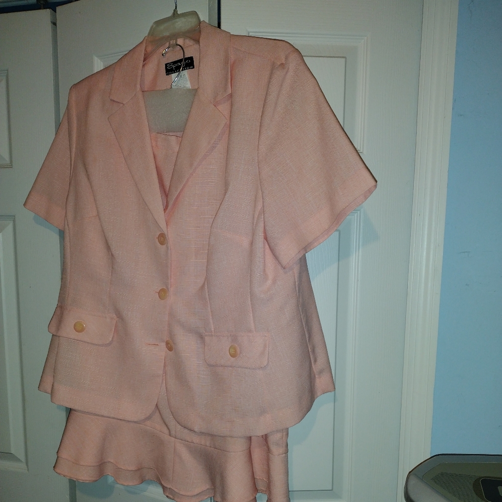 Peach Short Sleeve Blazer and Skirt Set